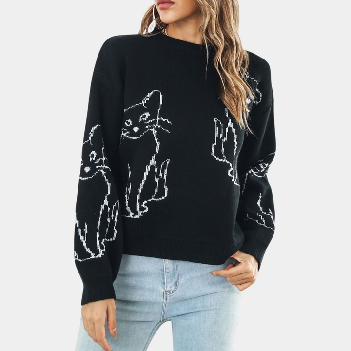 Vienna - Cat Print Knit Sweater