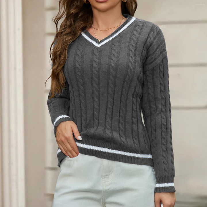 Emberly - V-Neck Cable Knit Sweater
