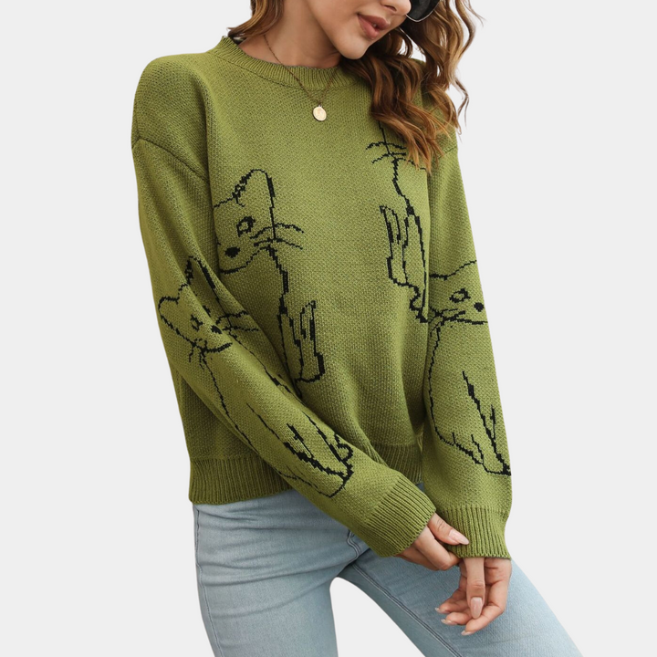 Vienna - Cat Print Knit Sweater