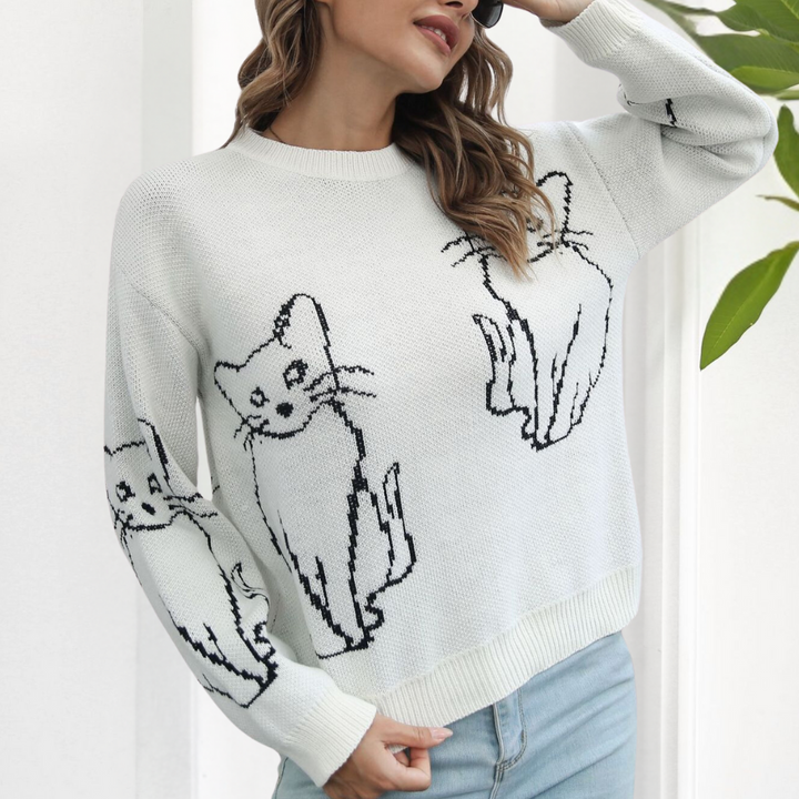 Vienna - Cat Print Knit Sweater