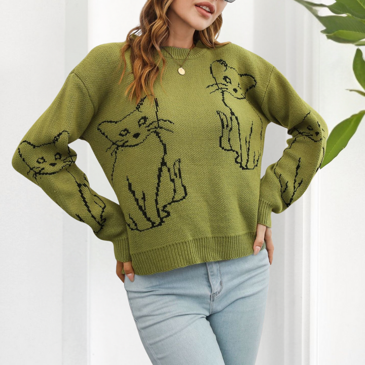 Vienna - Cat Print Knit Sweater
