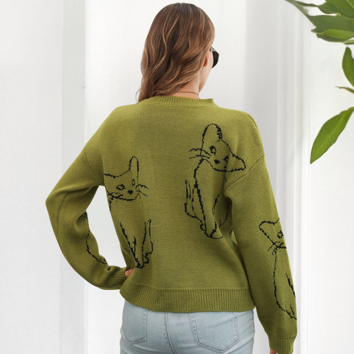 Vienna - Cat Print Knit Sweater
