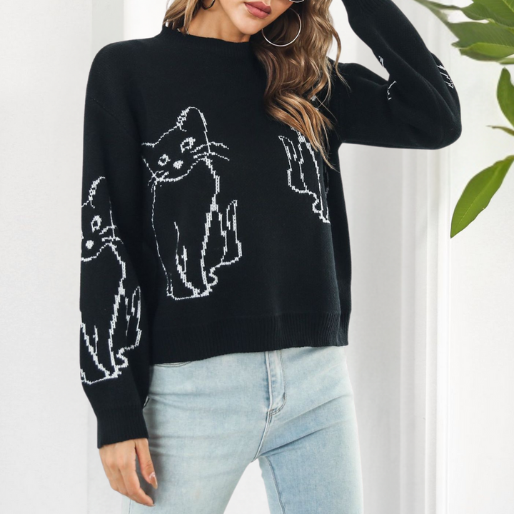 Vienna - Cat Print Knit Sweater