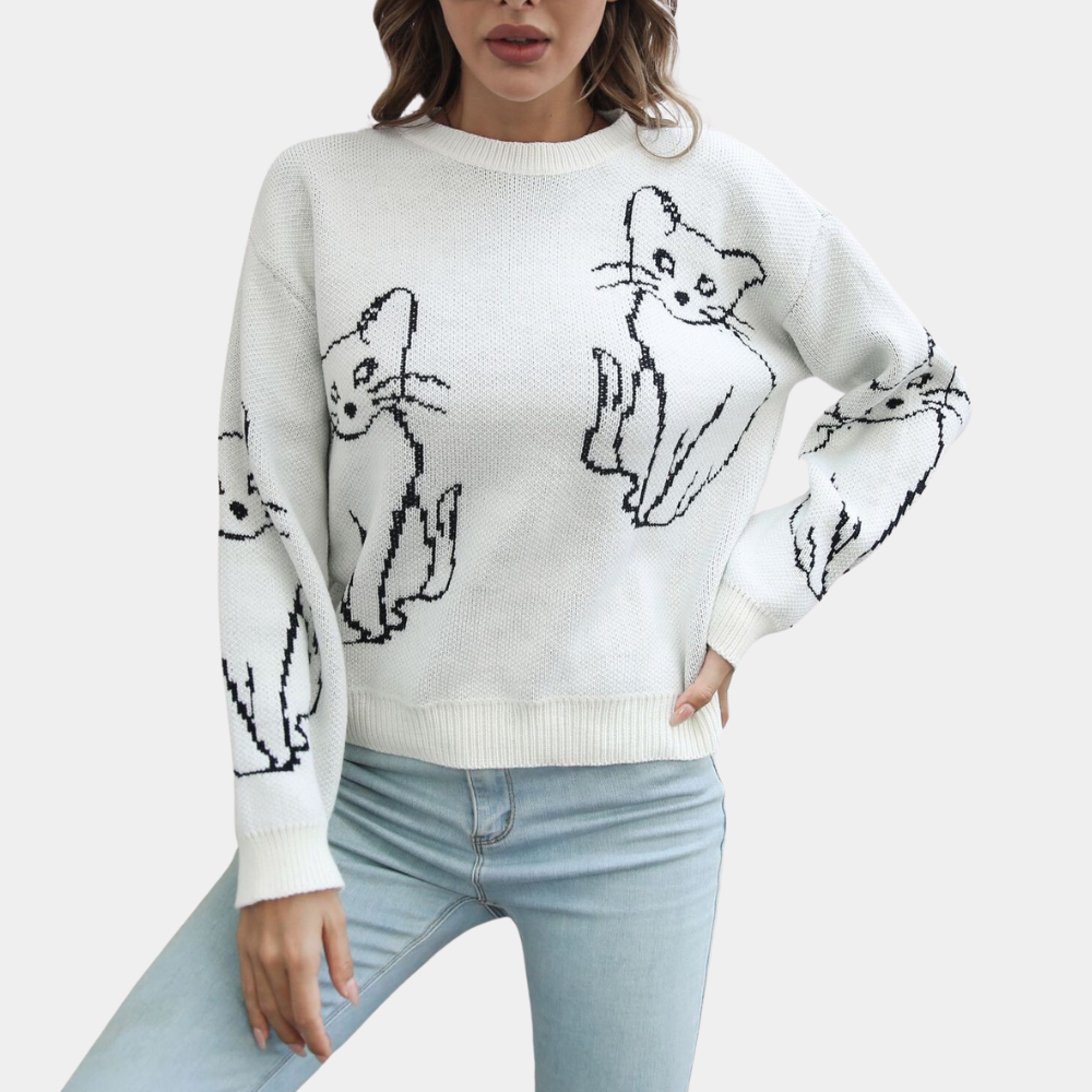Vienna - Cat Print Knit Sweater