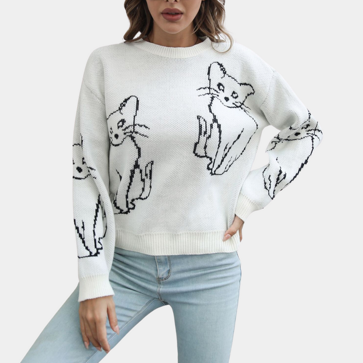 Vienna - Cat Print Knit Sweater